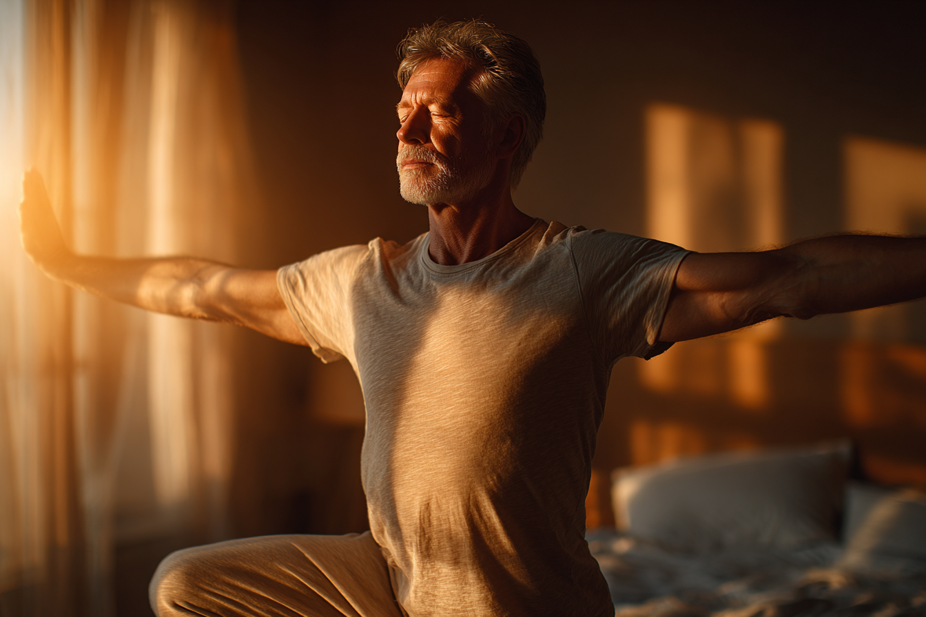 Група людей старшого віку практикує йогу в парку